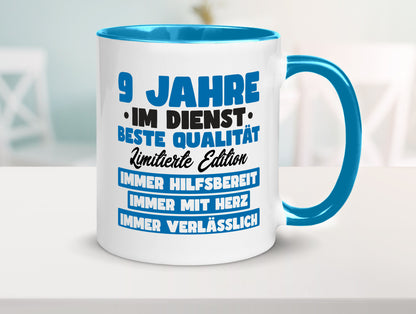 9 Jahre im Dienst | Jubiläum Arbeit v7 lustig Kollegen Büro Geschenk Tasse