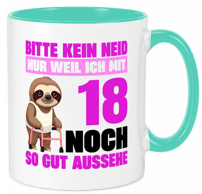 18. Geburtstag | Bitte kein neid Faultier 18 Jahre Geschenk Geschenkidee Tasse