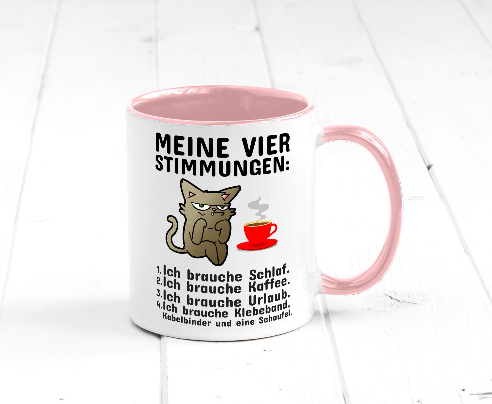 Vier Stimmungen | Morgenmuffel Tasse mürrische Katze Humor Tierliebhaber