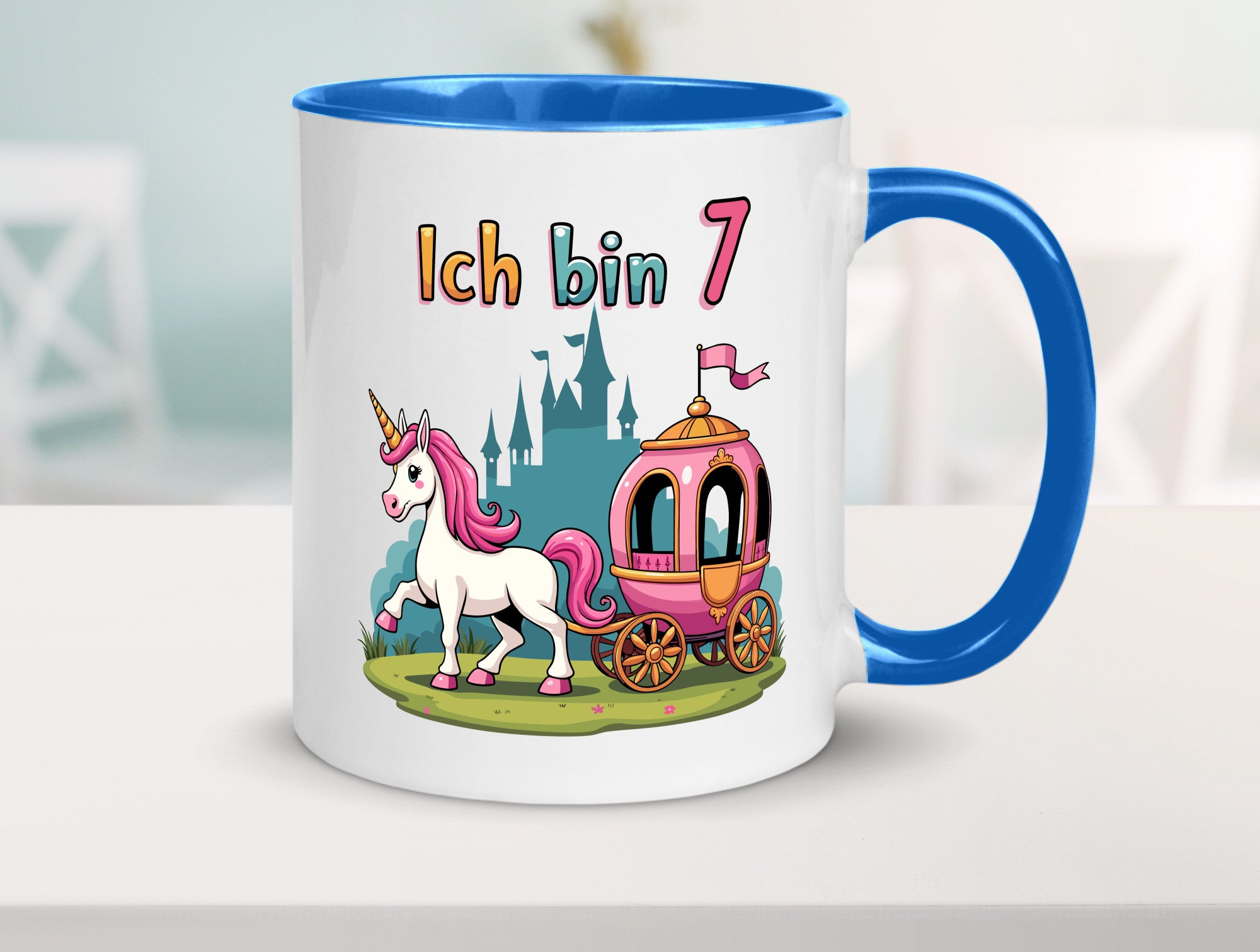 7. Geburtstag | Prinzessin in Kutsche Einhorn lustiger Spruch Geschenk