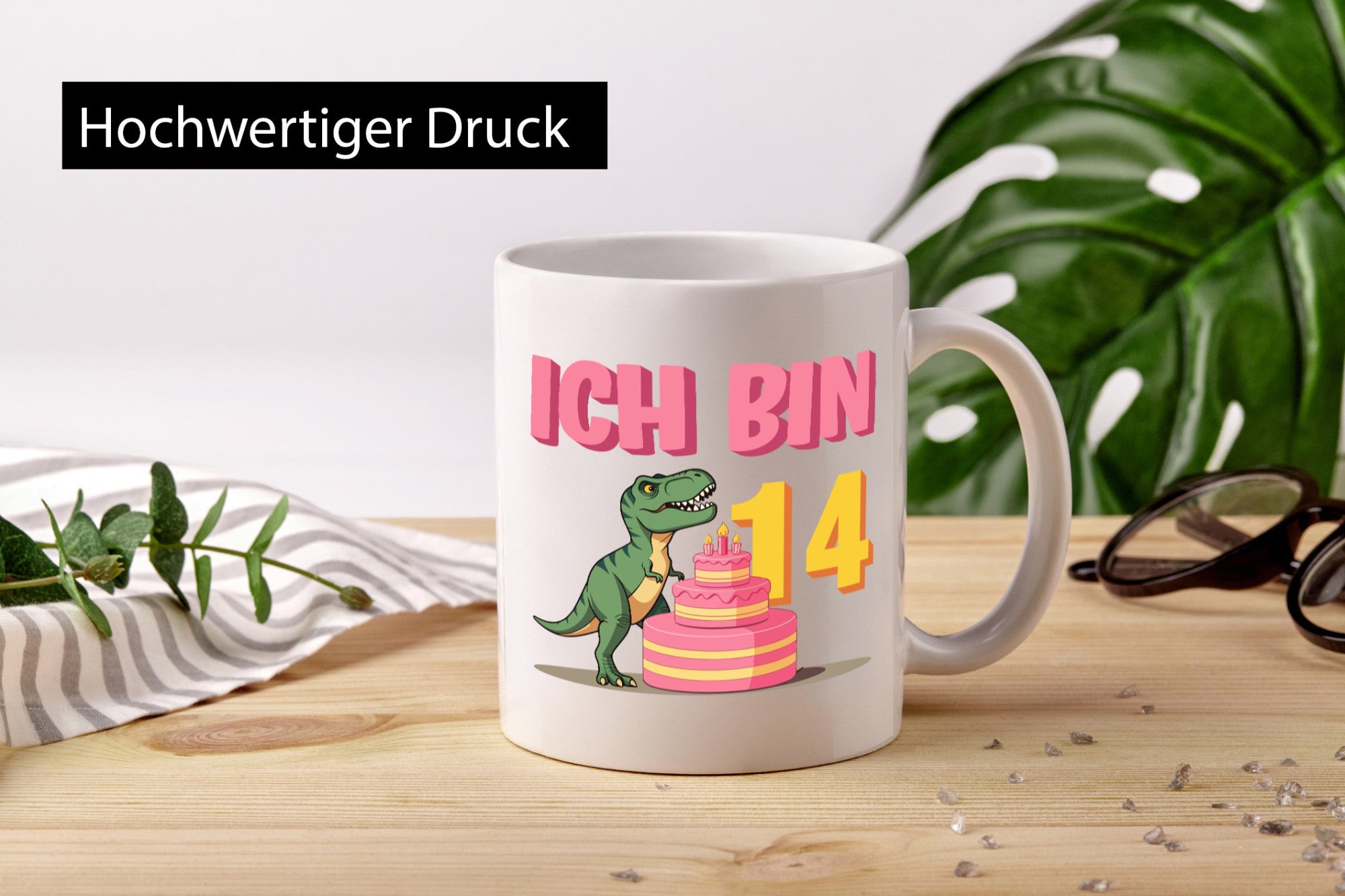 14 Geburtstag | Jahre Dinosaurier mit Kuchen lustiger Spruch Geschenk