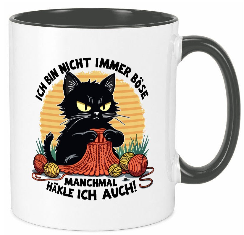 Manchmal Häkle ich auch | Schwarze Katze Häkeln lustig Tierliebhaber Humor Tasse