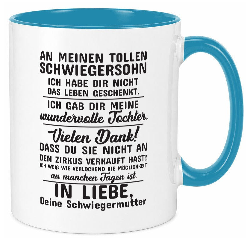 An meinen tollen Schwiegersohn lustiger Spruch Geschenk Familie Geschenkidee Tasse
