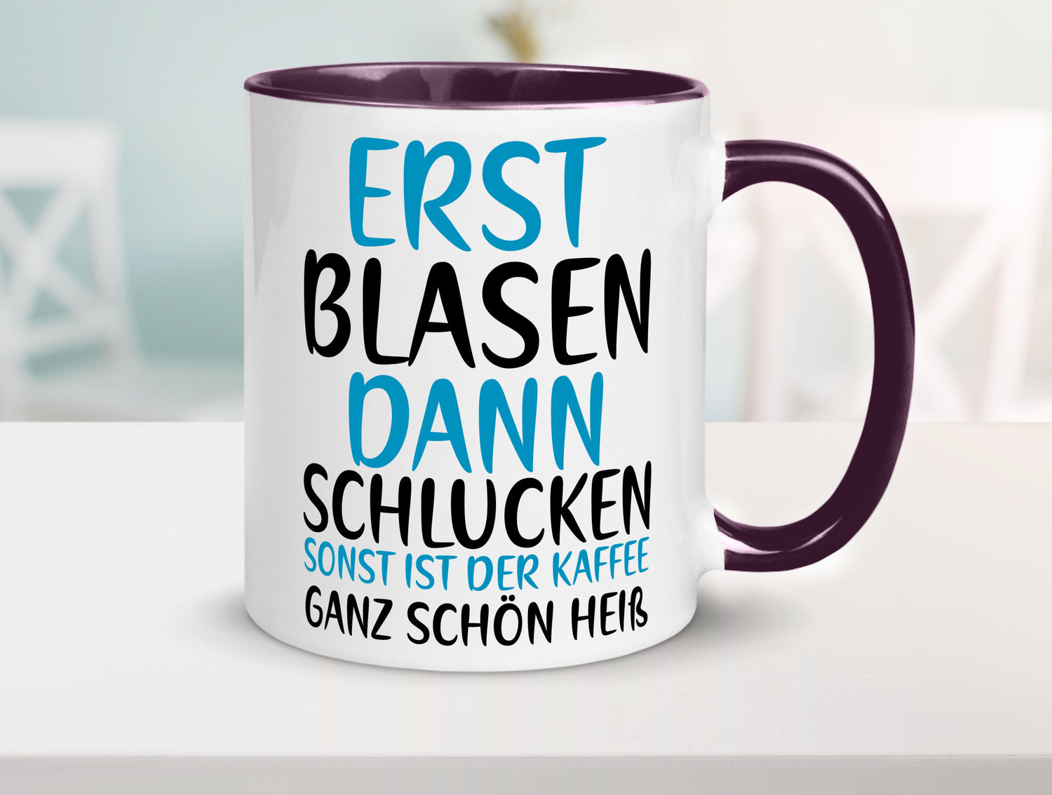 Erst Blasen dann Schlucken | kecker Spruch Lippenstift Geschenkidee Humor Tasse