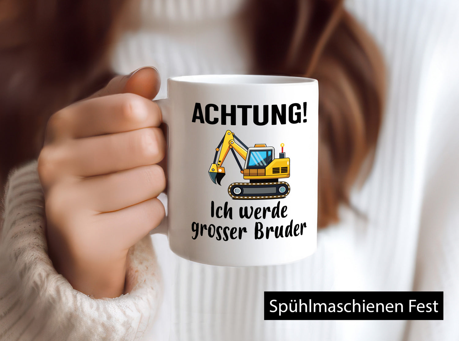 Achtung ich werde Großer Bruder | Bagger Geschwister Geschenkidee Humor Tasse