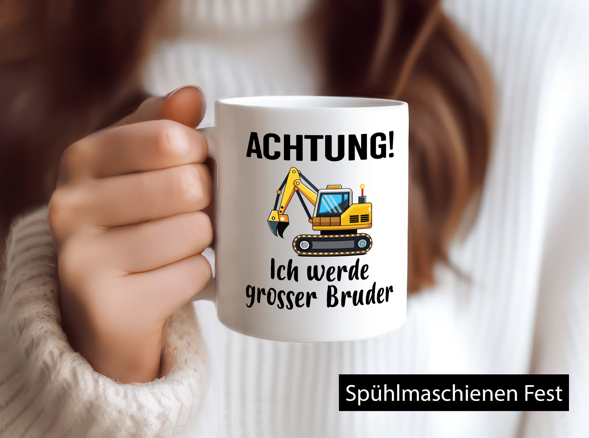 Achtung ich werde Großer Bruder | Bagger Geschwister Geschenkidee Humor Tasse