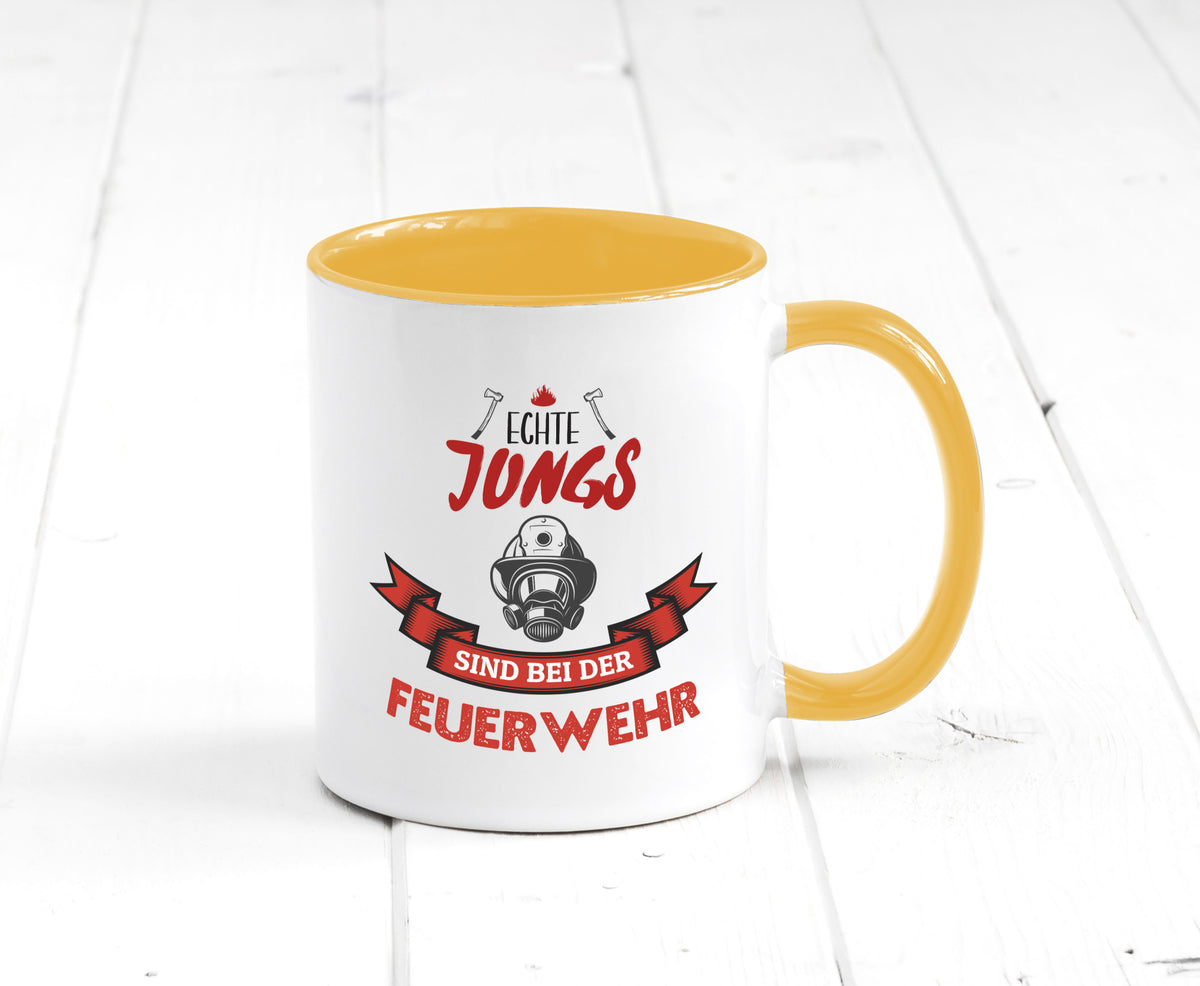 Echte Jungs sind bei der Feuerwehr | Feuerwehrmann lustiger Spruch Geschenk Tasse