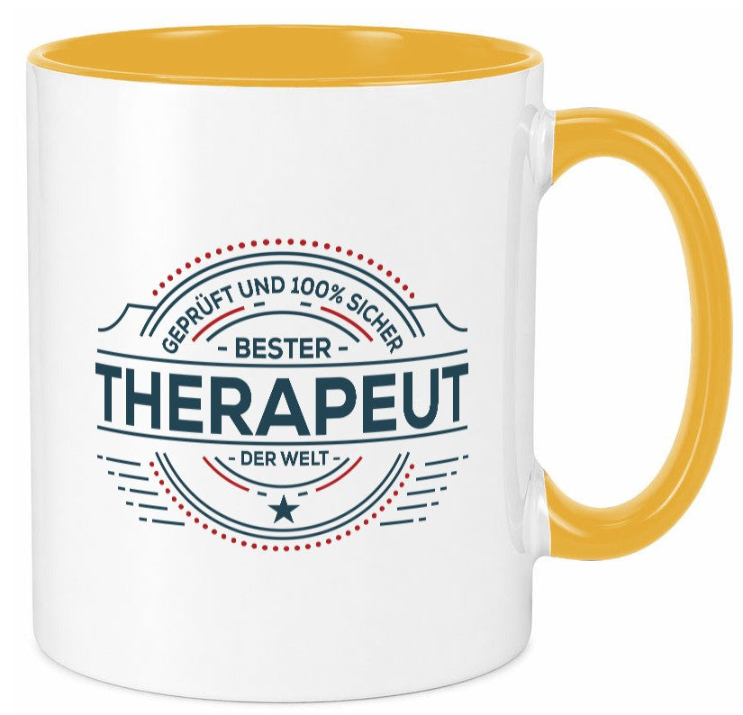 Geprüft und sicher: Therapeut | Psychotherapie Therapie Geschenkidee Humor Tasse