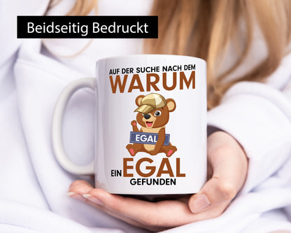 Egal gefunden | lachender Bär mit Schild Gleichgültigkeit Humor Geschenkidee