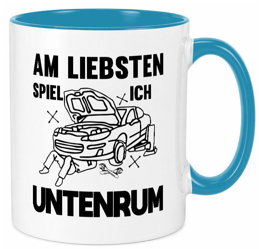 Am liebsten spiele ich untenrum | Autowektstatt lustiger Spruch Geschenk Humor Tasse