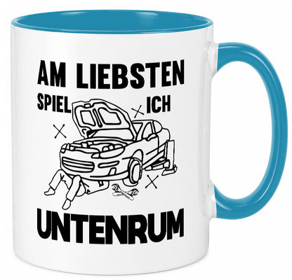 Am liebsten spiele ich untenrum | Autowektstatt lustiger Spruch Geschenk Humor Tasse