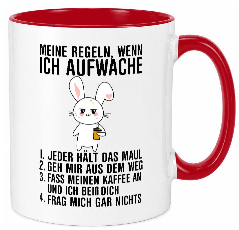 Regeln wenn ich aufwache | Morgenmuffel Hase Kaffee Geschenk Humor Geschenkidee Tasse