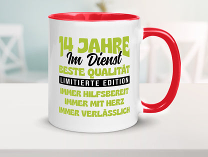 14 Jahre im Dienst | Jubiläum Arbeit v4 Geschenkidee Kollegen Büro Humor Tasse
