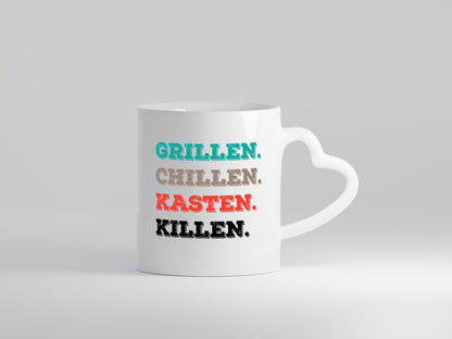 Grillen Chillen Kasten Killen | Bier Bierliebhaber Humor Geschenkidee Tasse