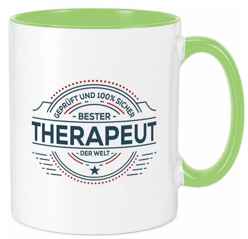 Geprüft und sicher: Therapeut | Psychotherapie Therapie Geschenkidee Humor Tasse