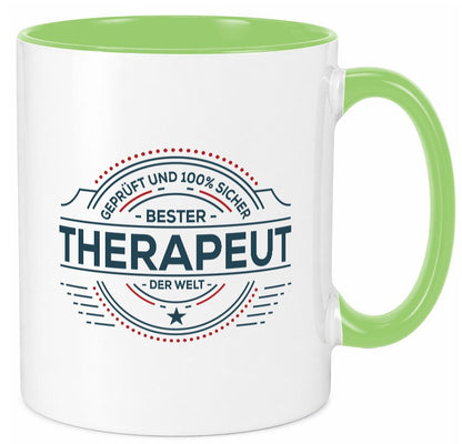 Geprüft und sicher: Therapeut | Psychotherapie Therapie Geschenkidee Humor Tasse