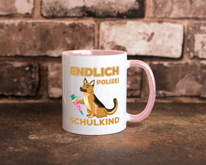 Endlich Schulkind | Tasse Einschulung Polizei Hund lustiger Spruch Geschenk