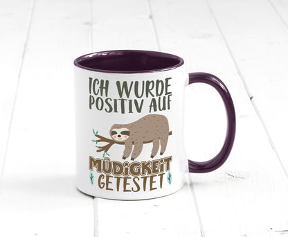 Positiv auf Müde getestet lustiger Spruch Geschenk Humor Geschenkidee Tasse