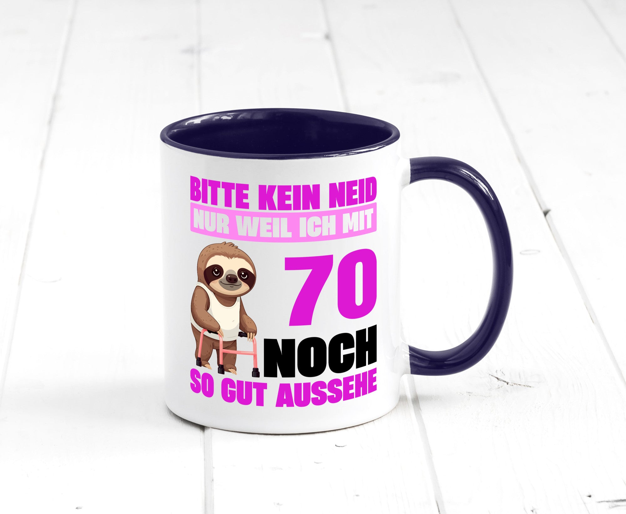 70. Geburtstag | Bitte kein neid Faultier 70 Jahre v2 Humor Geschenkidee Tasse