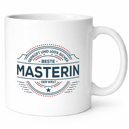 Geprüft und sicher: Masterin | Student Geschenkidee Humor Tasse