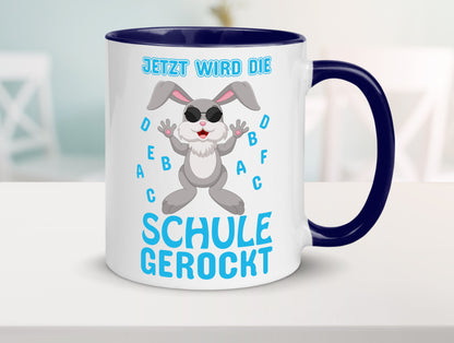 Schule wird gerockt | Schulbeginn Tasse cooler Hase lustiger Spruch Geschenk