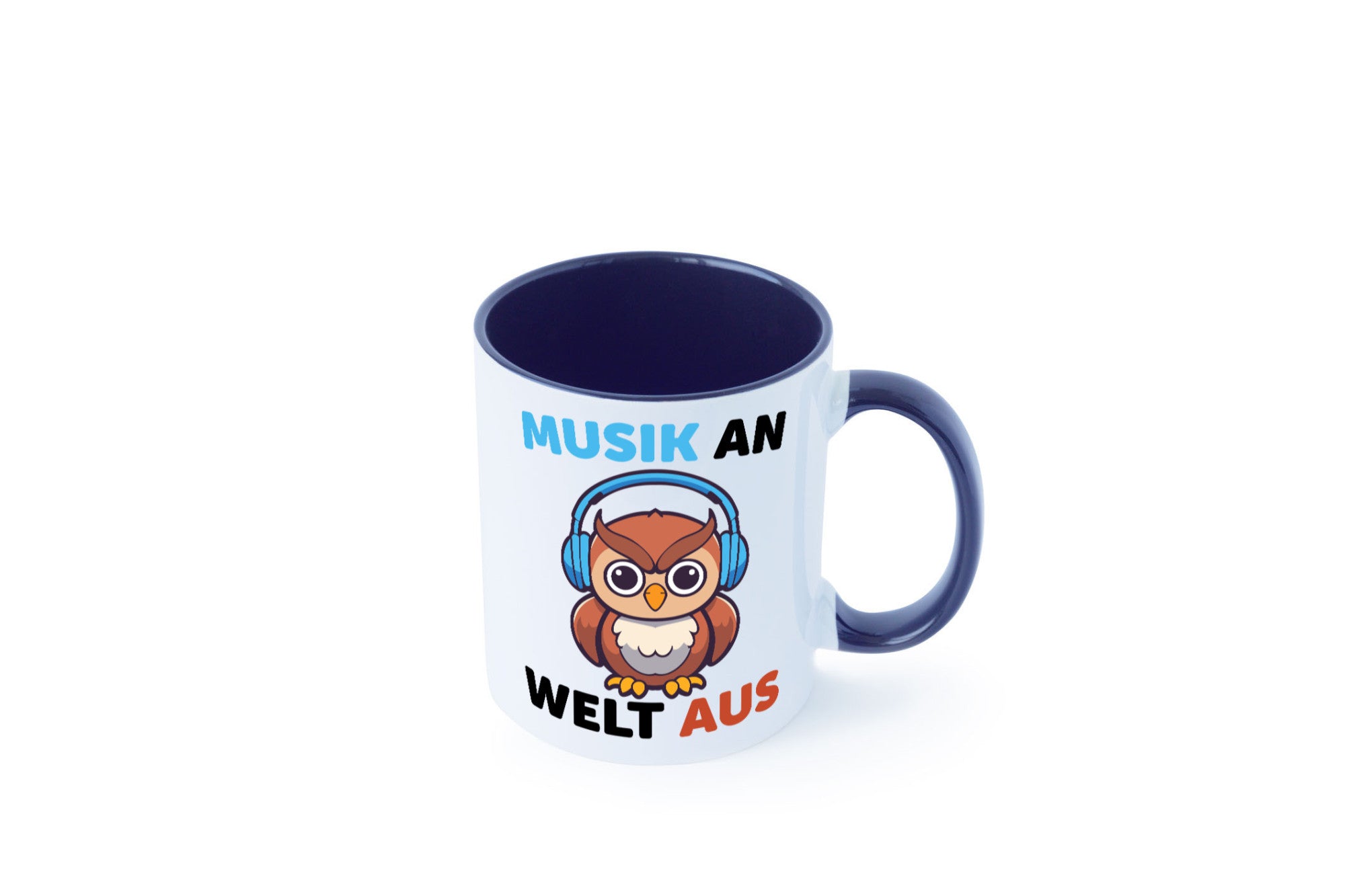 Musik an Welt aus | Eule hört lustiger Spruch Geschenk Humor Geschenkidee Tasse
