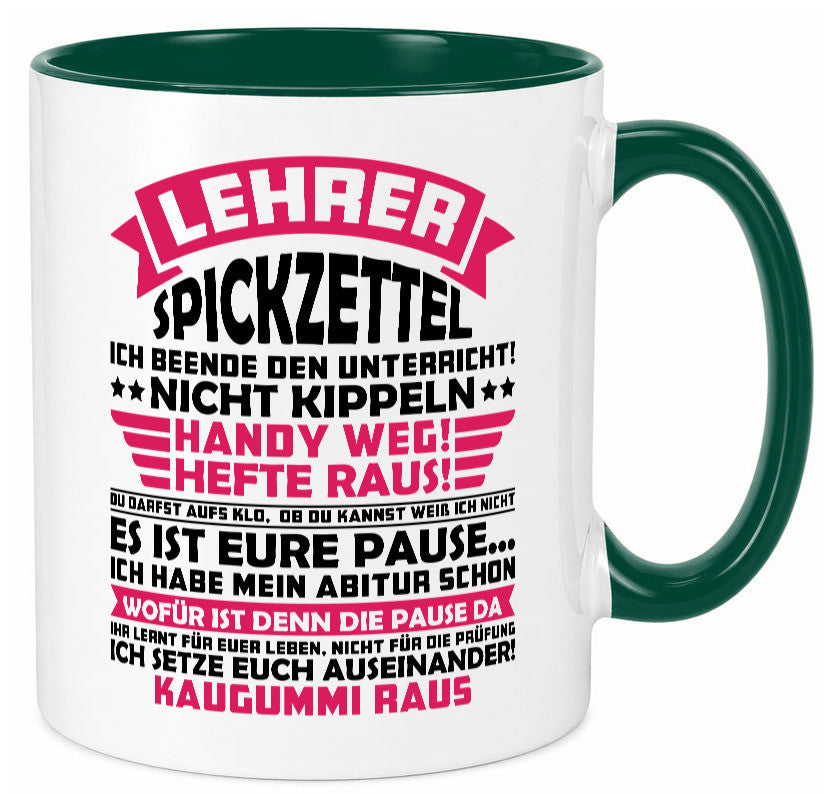 Lehrer Spickzettel | Beruf Tasse lustiger Spruch vl8 Geschenkidee Arbeit