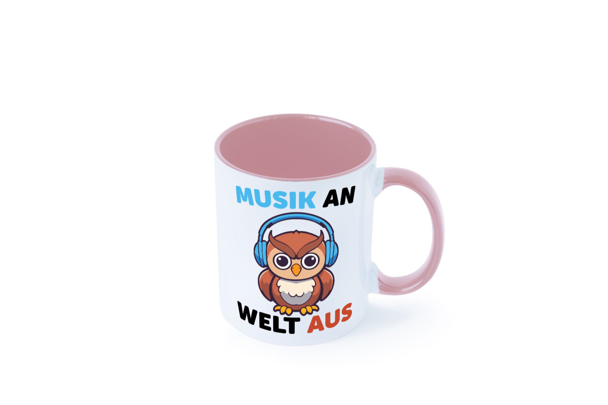 Musik an Welt aus | Eule hört lustiger Spruch Geschenk Humor Geschenkidee Tasse