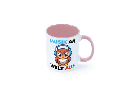 Musik an Welt aus | Eule hört lustiger Spruch Geschenk Humor Geschenkidee Tasse