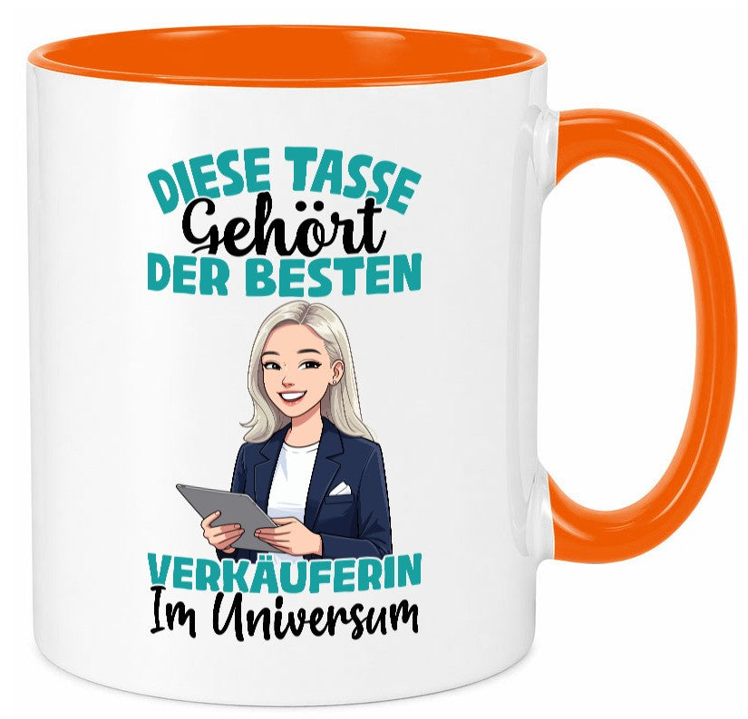 Im Universum: Verkäuferin| Kollegin | Verkaufsjob lustiger Spruch Geschenk Tasse