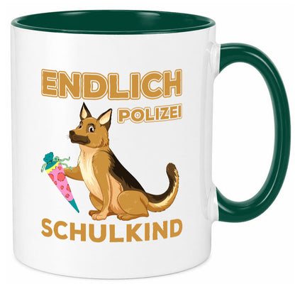 Endlich Schulkind | Tasse Einschulung Polizei Hund lustiger Spruch Geschenk