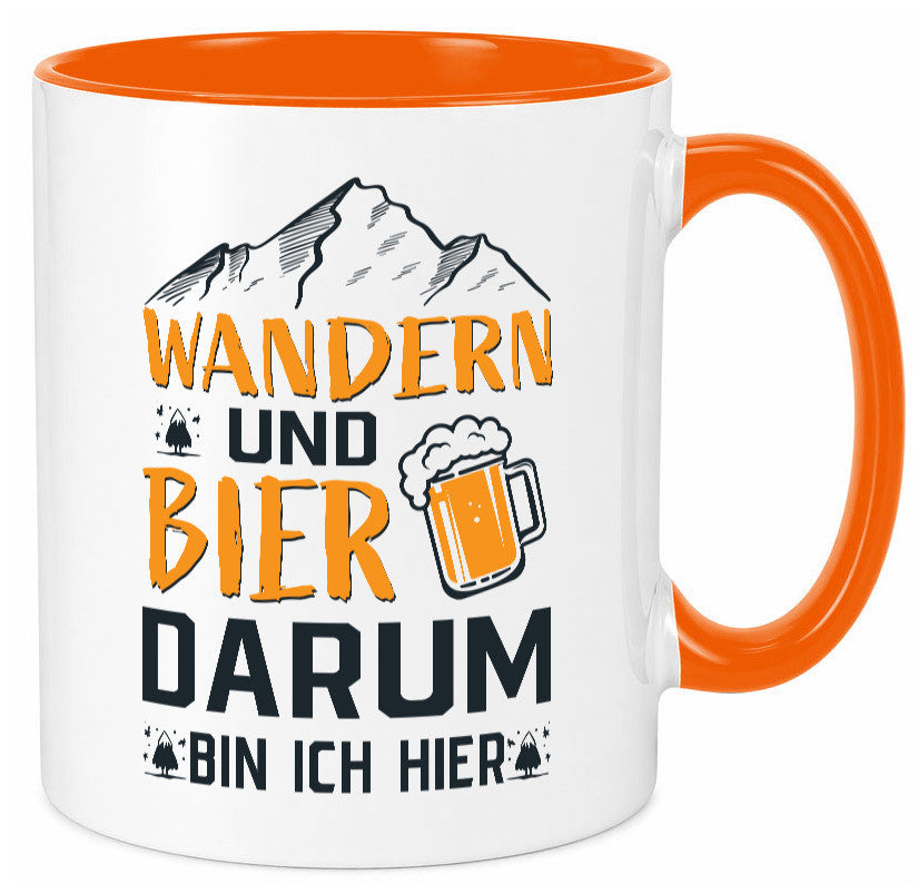 Wandern, Bier, darum hier | Berge Bierglas lustiger Spruch Geschenk Humor Tasse