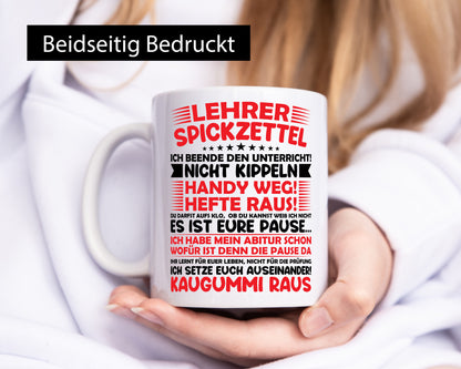 Lehrer Spickzettel | Beruf Tasse lustiger Spruch vl9 lustig Arbeit Kollegen