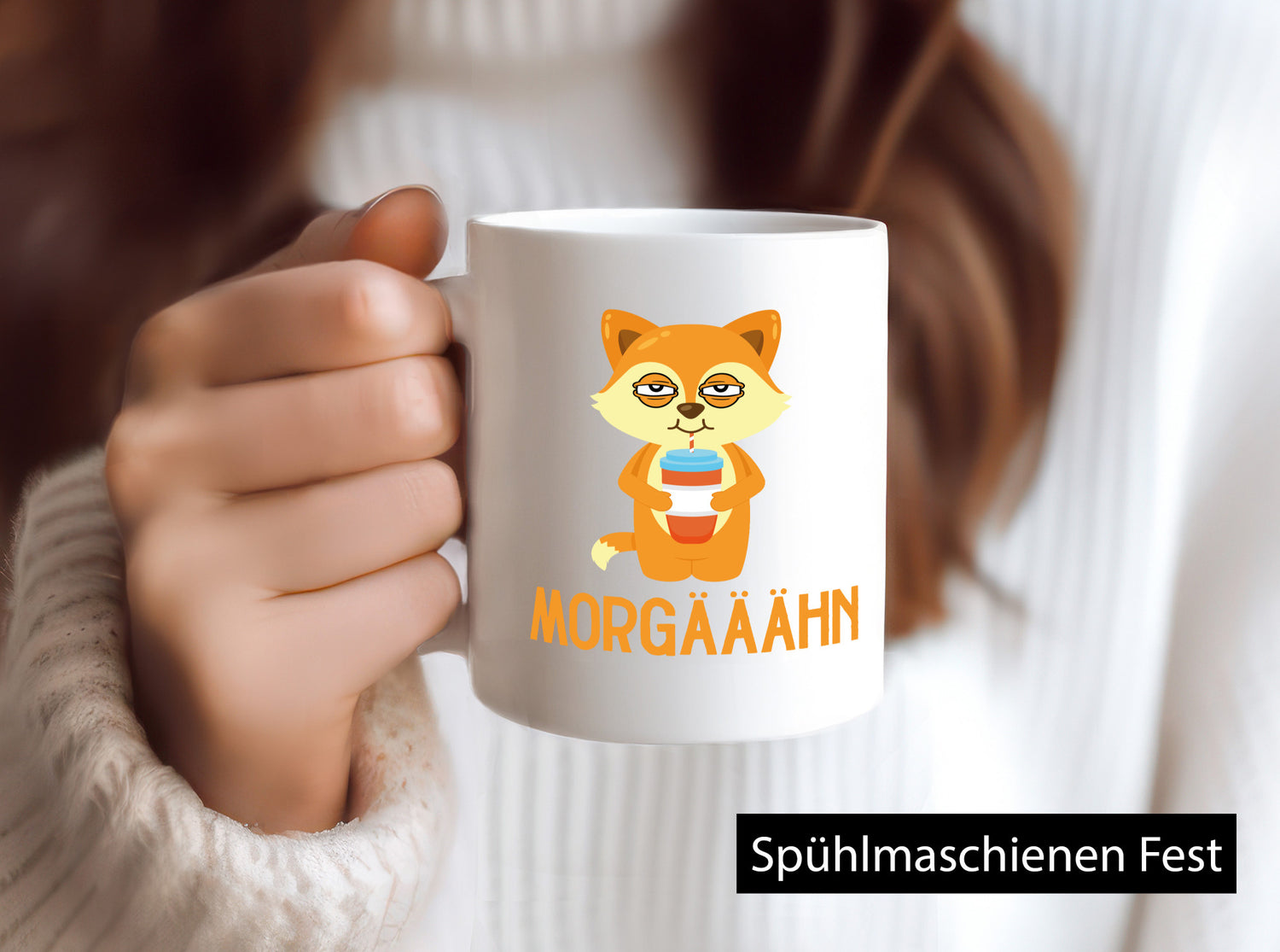 Morgähn | Gähnen Müde Morgenmuffel Fuchs im Bademantel Geschenkidee Humor Tasse