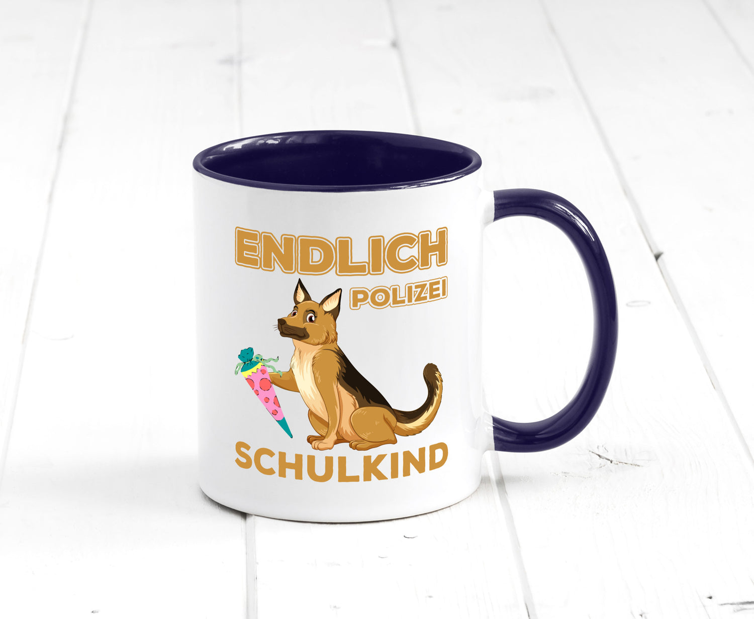 Endlich Schulkind | Tasse Einschulung Polizei Hund lustiger Spruch Geschenk