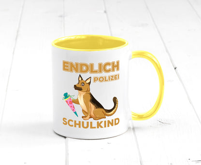 Endlich Schulkind | Tasse Einschulung Polizei Hund lustiger Spruch Geschenk