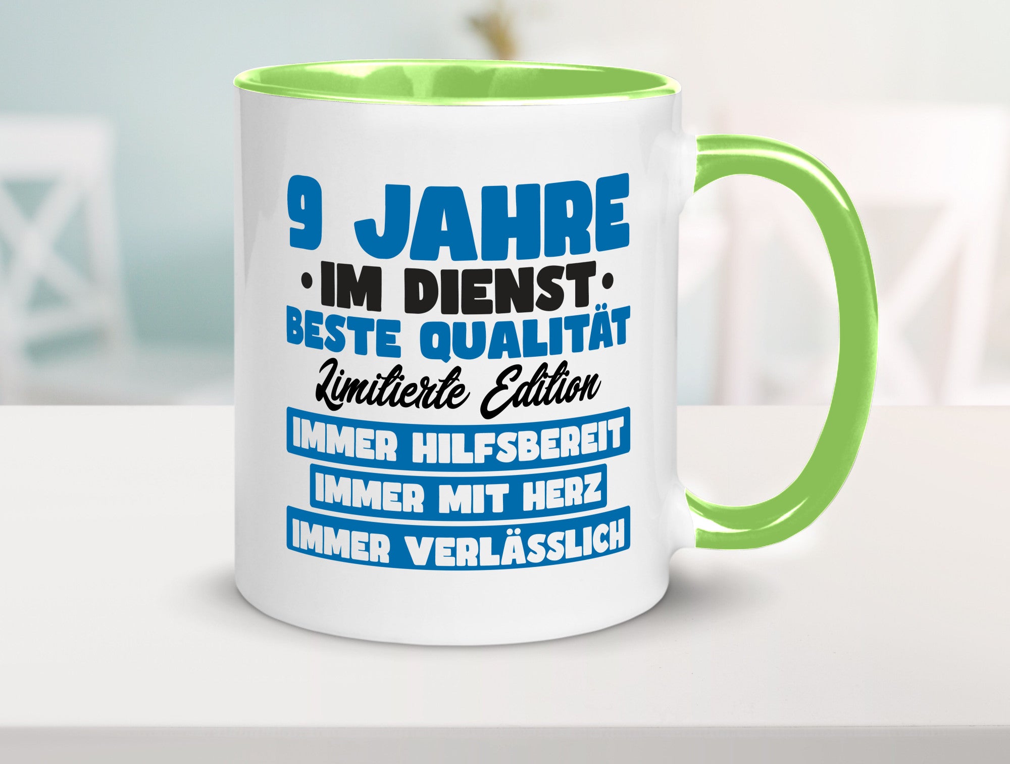 9 Jahre im Dienst | Jubiläum Arbeit v7 lustig Kollegen Büro Geschenk Tasse