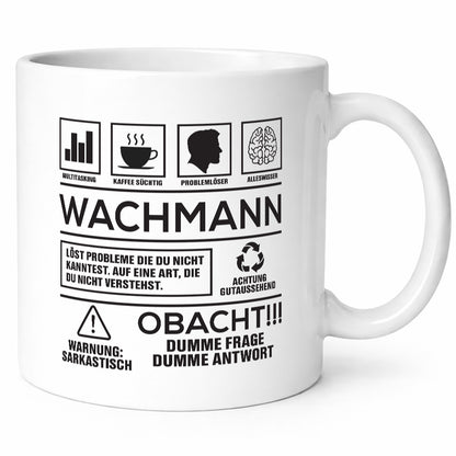 Achtung Probleme Wachmann | Wachpersonal Nachtwächter Geschenkidee Humor Tasse