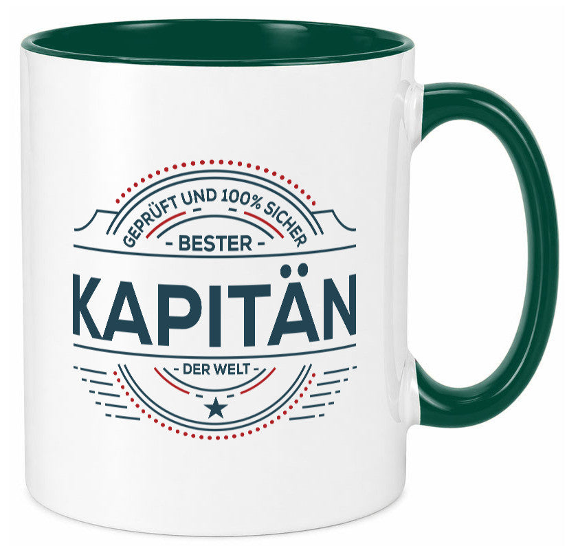 Geprüft und sicher: Kapitän | Schiffskapitän Schiff lustiger Spruch Geschenk Tasse