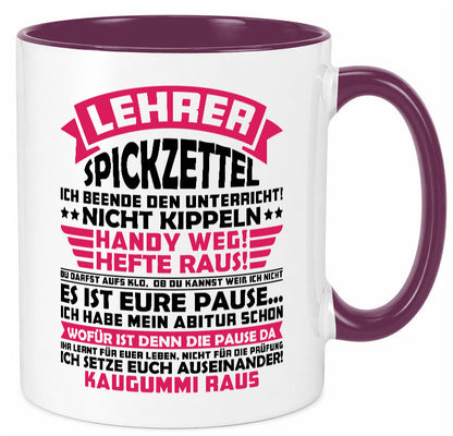 Lehrer Spickzettel | Beruf Tasse lustiger Spruch vl8 Geschenkidee Arbeit