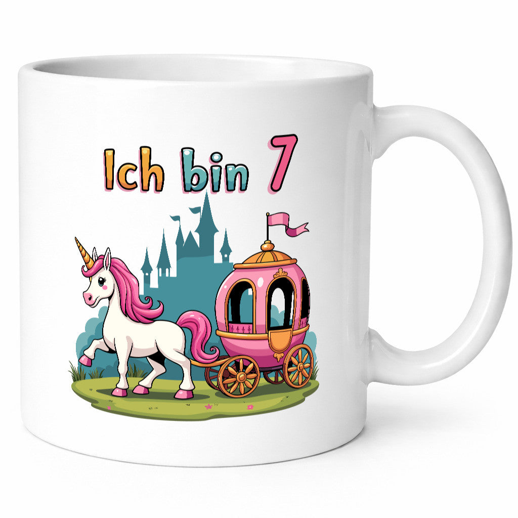7. Geburtstag | Prinzessin in Kutsche Einhorn lustiger Spruch Geschenk Tasse