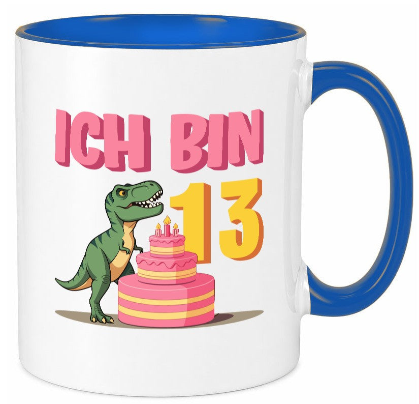 13 Geburtstag | Jahre Dinosaurier mit Kuchen Humor Geschenkidee Tasse