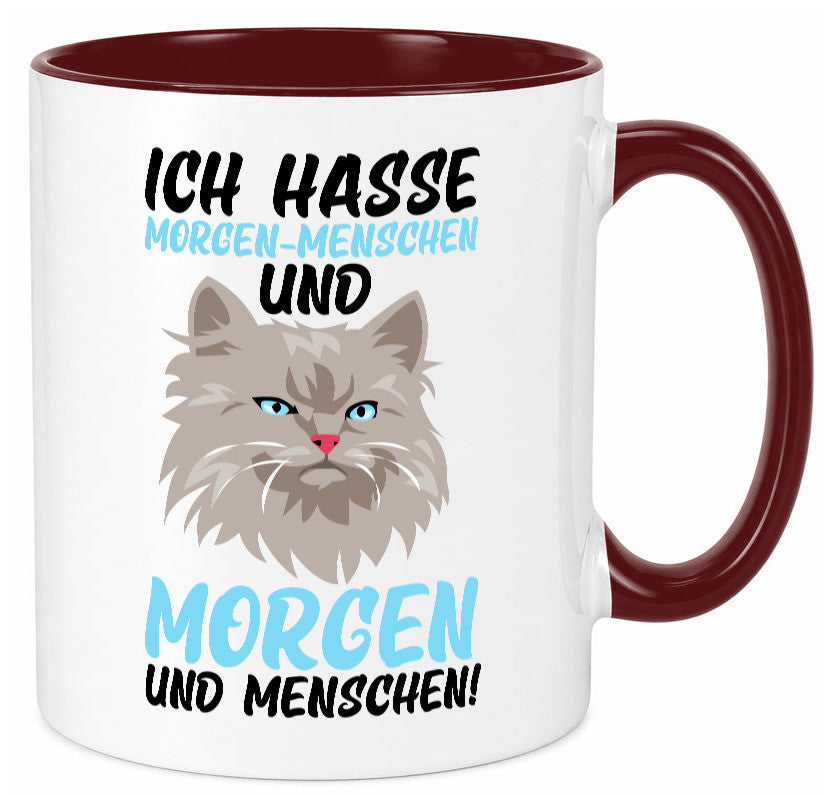 Ich hasse Morgenmenschen | Morgenmuffel mürrische Katze Geschenkidee Tasse