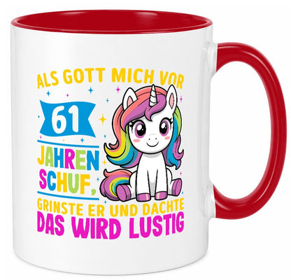 61. Geburtstag | Als Gott mich schuf 40 Jahre v2 Humor Geschenkidee Tasse