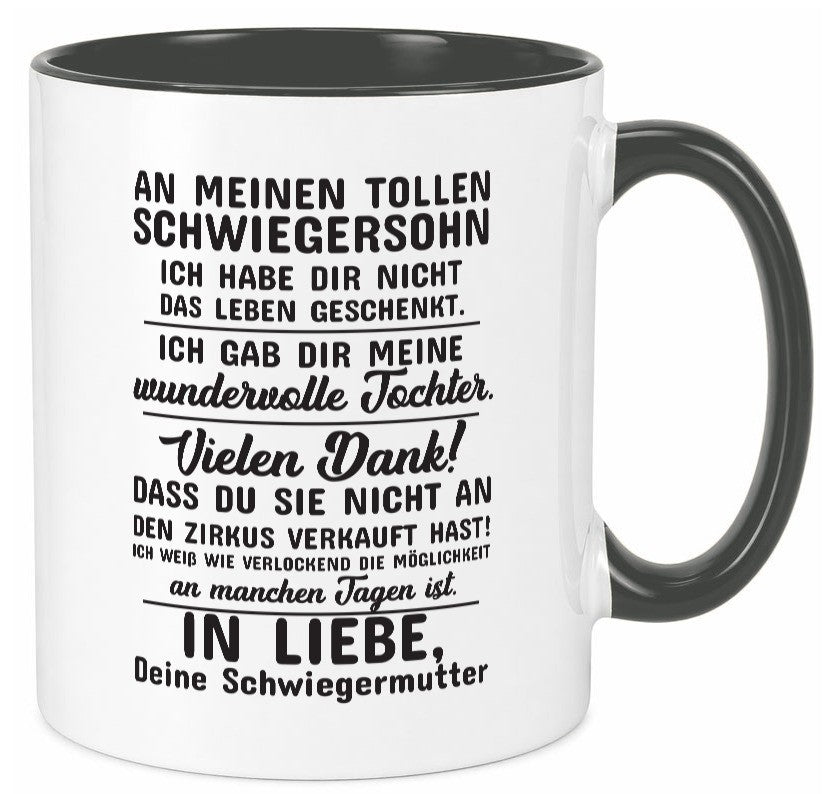 An meinen tollen Schwiegersohn lustiger Spruch Geschenk Familie Geschenkidee Tasse