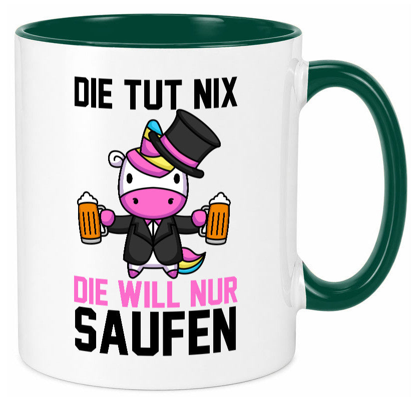 Die tut nix will nur Saufen | Einhorn Bier v2 lustig Humor Geschenkidee Tasse