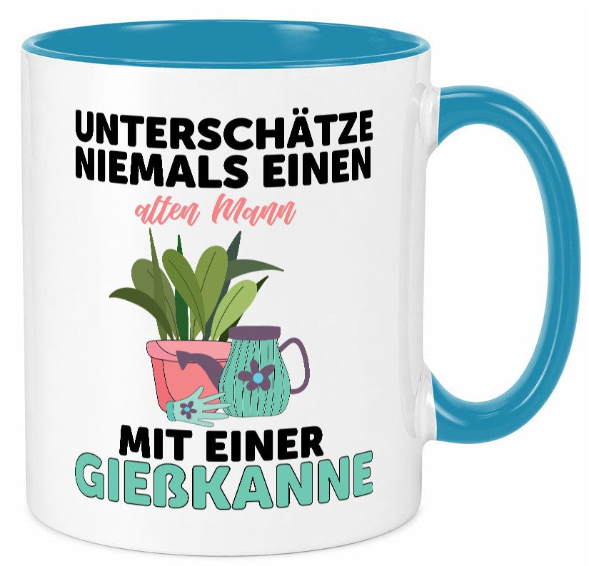 Niemals Mann mit Gießkanne unterschätzen | Blumen lustiger Spruch Geschenk Tasse