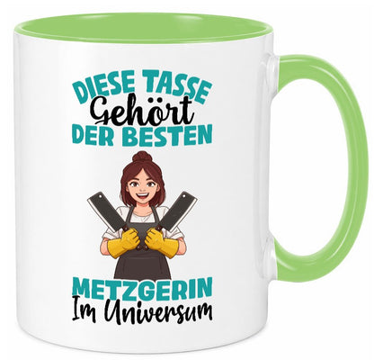 Im Universum: Metzgerin | Fleischerin Geschenk Humor Geschenkidee lustiger Tasse