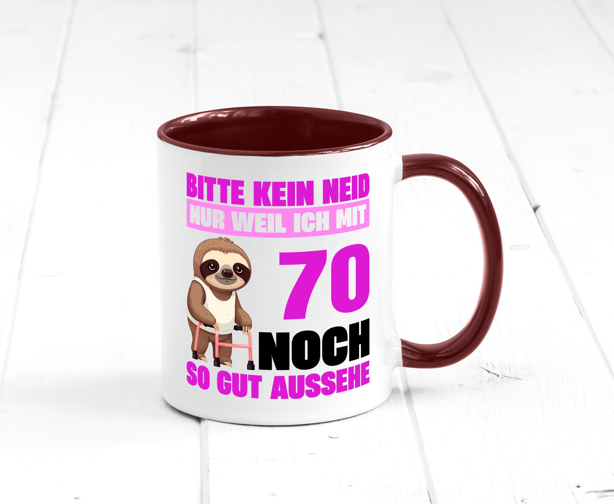 70. Geburtstag | Bitte kein neid Faultier 70 Jahre v2 Humor Geschenkidee Tasse