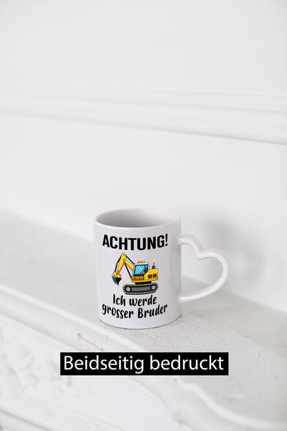 Achtung ich werde Großer Bruder | Bagger Geschwister Geschenkidee Humor Tasse